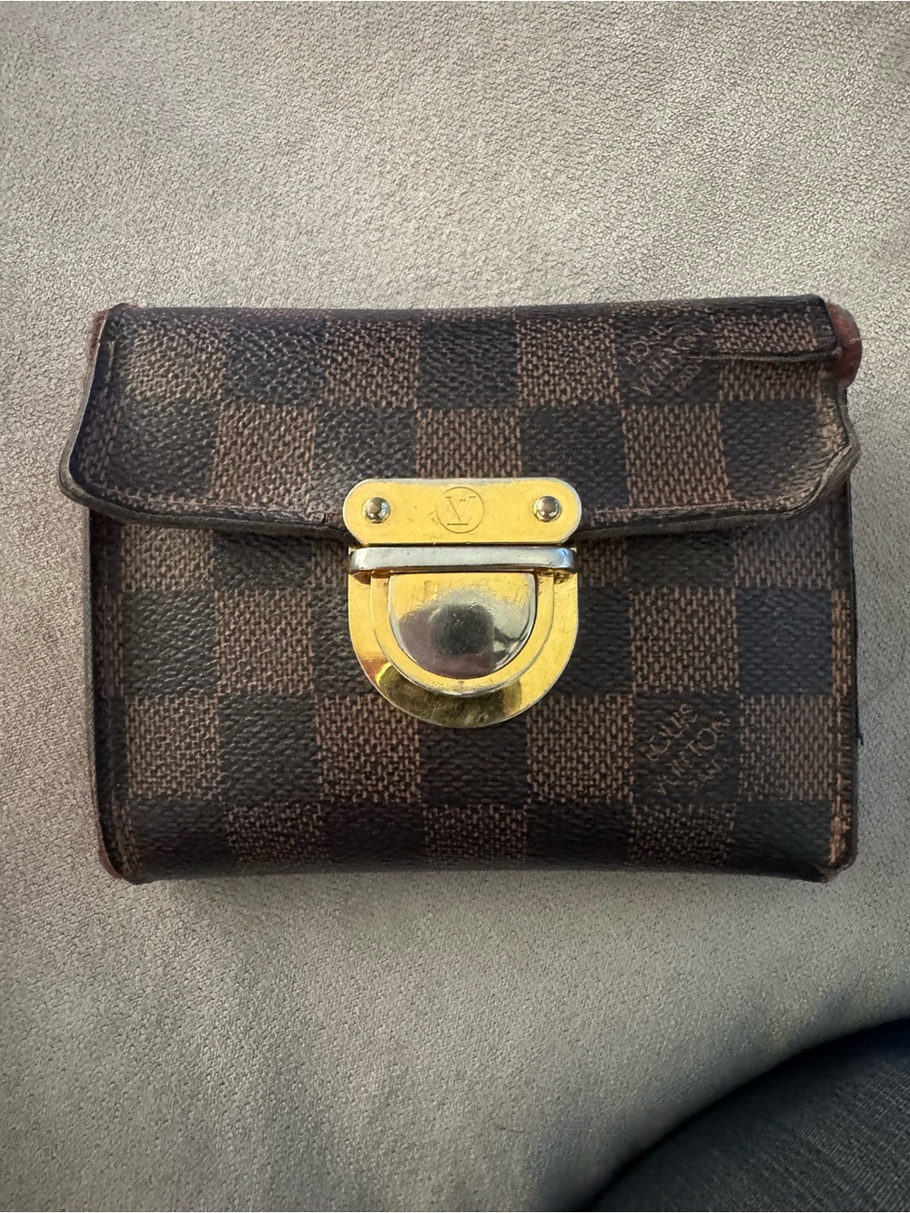 Louis Vuitton Red Textured Card Holder with Gold Stamp
